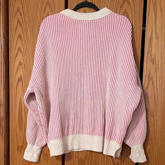 Aerie Striped Pink and Cream Crew Neck Sweater - Picture 4 of 8